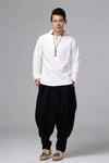 Men New Style Hangfu Kungfu Style Linen and Cotton T-shirts Tops