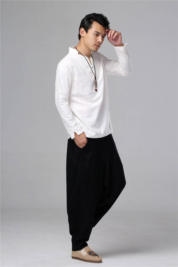 Men New Style Hangfu Kungfu Style Linen and Cotton T-shirts Tops