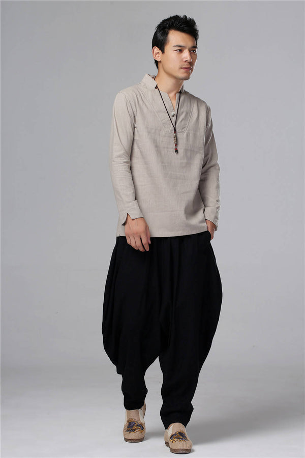 Men New Style Hangfu Kungfu Style Linen and Cotton T-shirts Tops