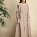 Women Zen Style Causal Round-neck Long Loose Tea Length Linen and Cotton Dress