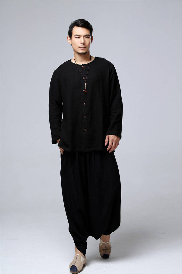 Linen Men Hanfu Tops – Tai Chi Style Hanfu Men's Linen Cardigan Tops