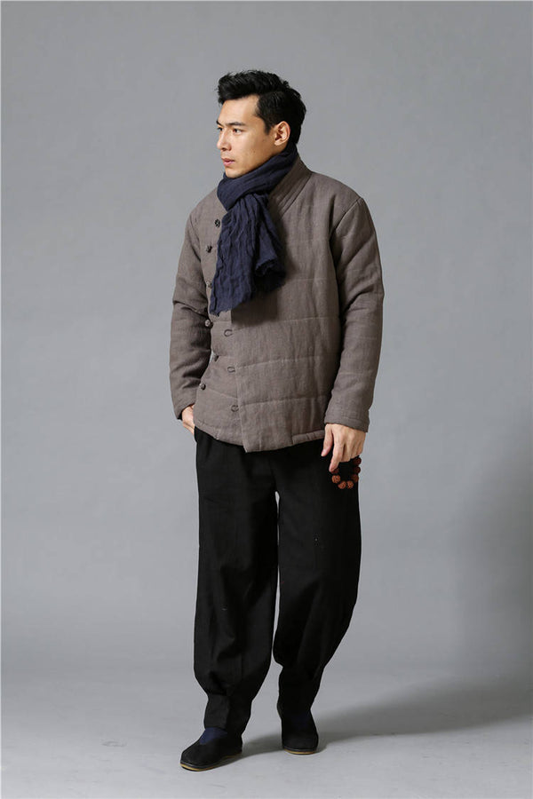 Men Modern Style Linen and Cotton Quilted Jacket