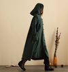 Women Simple Pure Color Witch Style Linen and Cotton Coat Hoodie