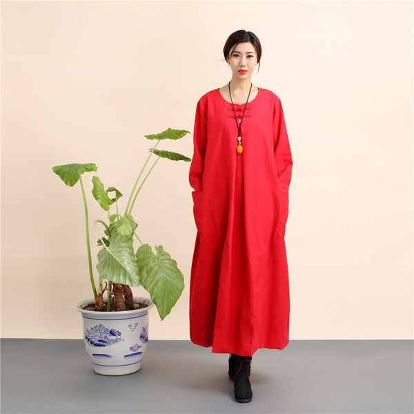 Women New Loose Style Hanfu Linen and Cotton Tea Zen Dress