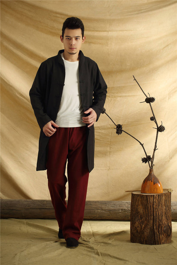 Men Chinese Traditional Kung Fu Tai Chi Hanfu Style Linen and Cotton Jacket