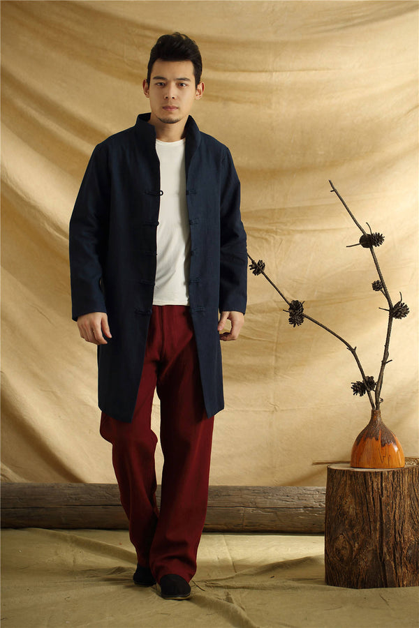 Men Chinese Traditional Kung Fu Tai Chi Hanfu Style Linen and Cotton Jacket
