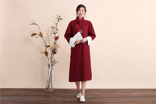 Women Traditional Chinese Style Linen and Cotton Dress