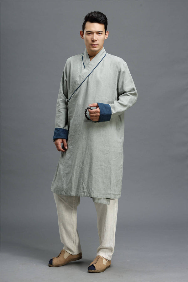 Men Asian Zen Style Long-sleeved Linen and Cotton Cheongsam