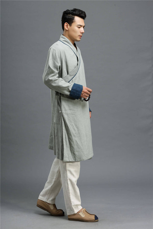 Men Asian Zen Style Long-sleeved Linen and Cotton Cheongsam