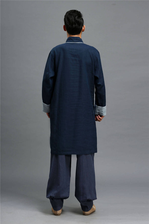 Men Asian Zen Style Long-sleeved Linen and Cotton Cheongsam