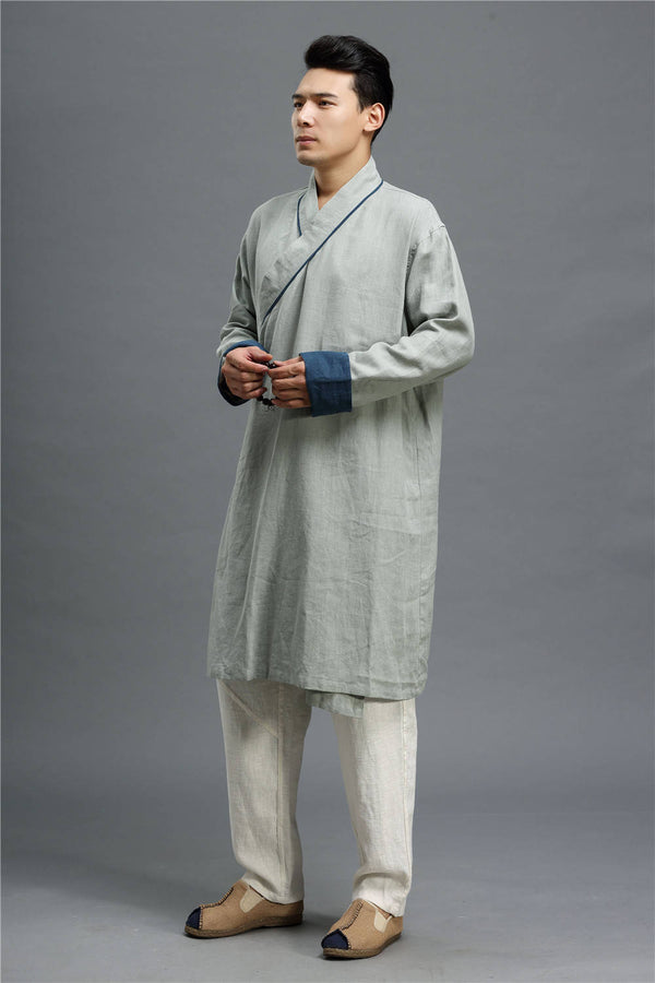 Men Asian Zen Style Long-sleeved Linen and Cotton Cheongsam