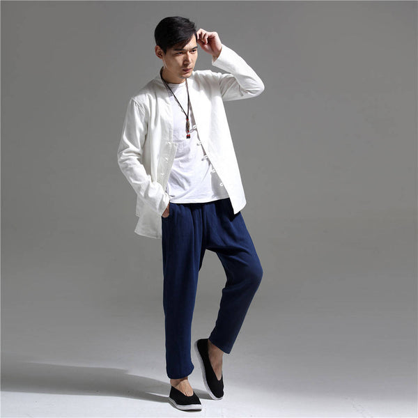 Men Simple Causal Linen and Cotton Cardigan Jacket