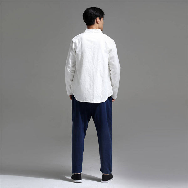 Men Simple Causal Linen and Cotton Cardigan Jacket