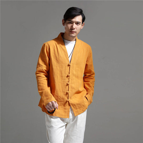 Men Simple Causal Linen and Cotton Cardigan Jacket