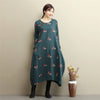 Women Eastern Style Linen and Cotton Tea Length Embroidery Hangfu Type Dress