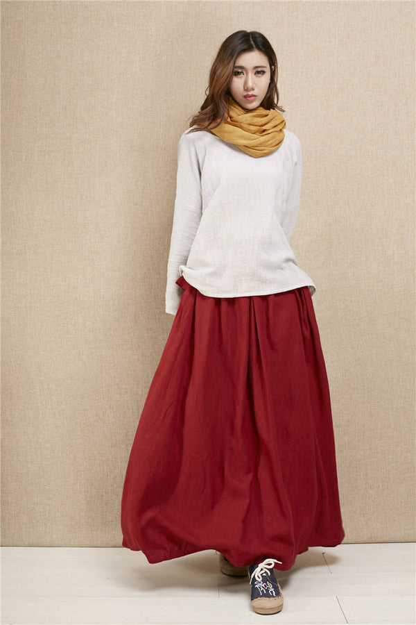 Women New Style Loose Linen and Cotton Ankle Length Skirt
