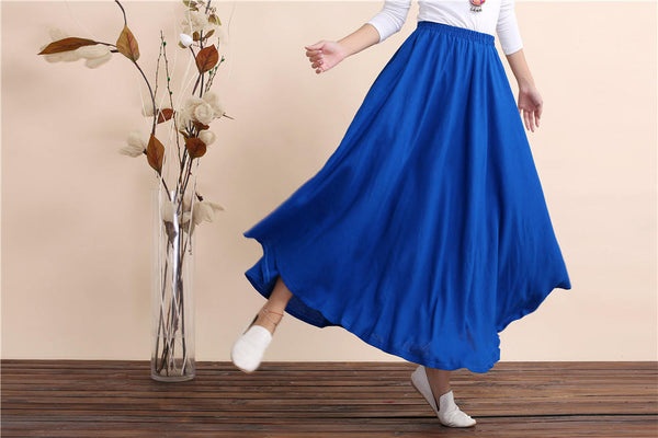 Women Retro Pure color Linen and Cotton Ankle Length Skirt