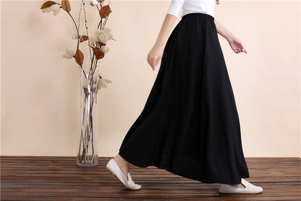 Women Retro Pure color Linen and Cotton Ankle Length Skirt