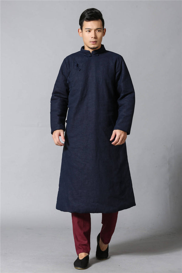 Men Chinese KungFu Style Quilted Linen and Cotton Coat