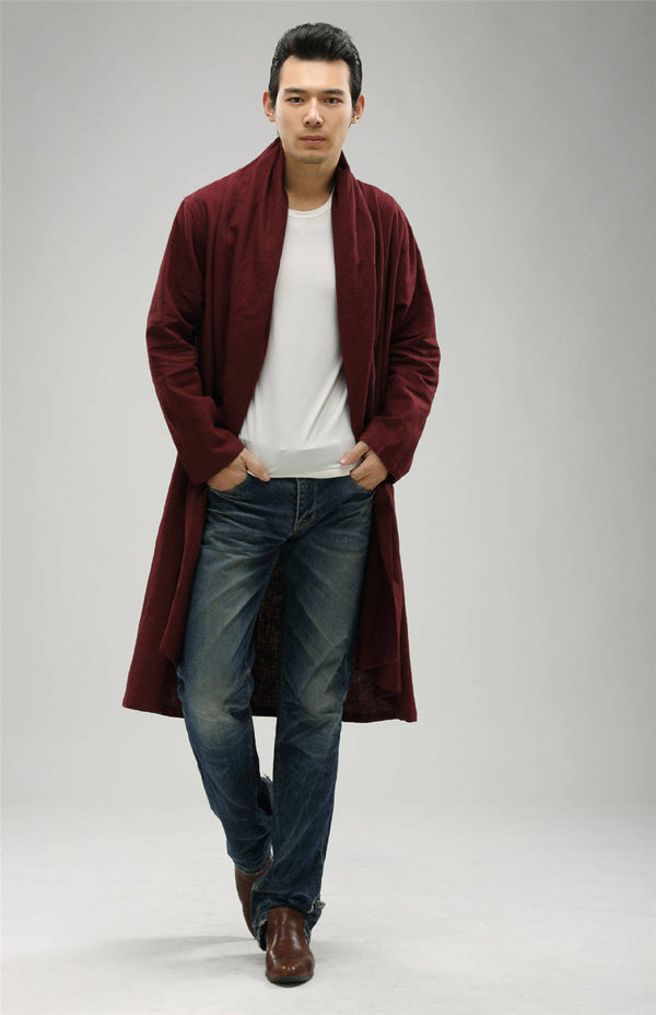 Men Pure Color Linen and Cotton Shrugs Ponchos