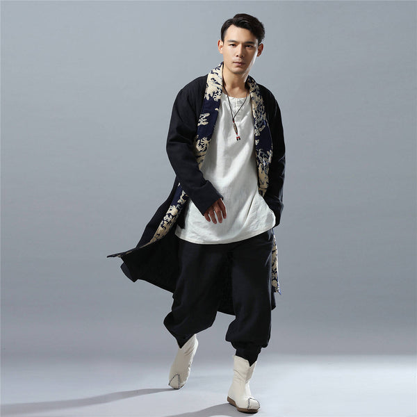 Men Eastern Style Linen and Cotton Shrugs Ponchos (Dragon Printed)