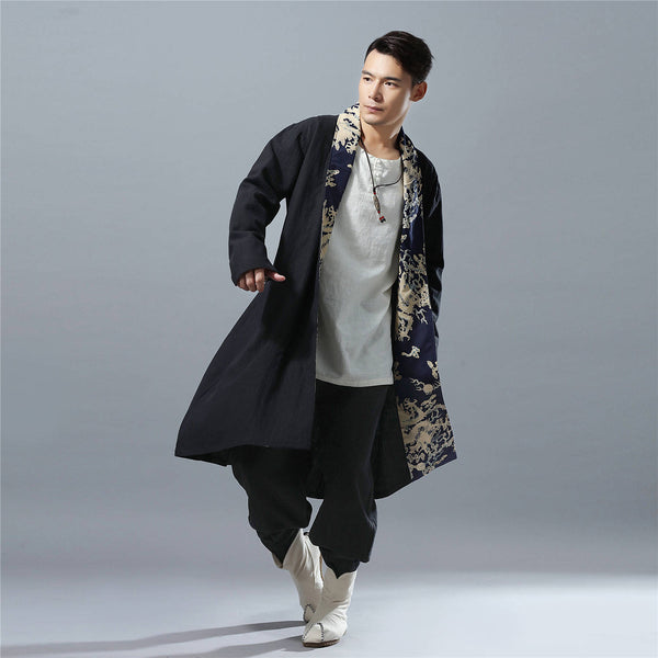 Men Eastern Style Linen and Cotton Shrugs Ponchos (Dragon Printed)