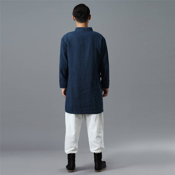 Men Asian Zen Style Long-sleeved Linen and Cotton Tunics