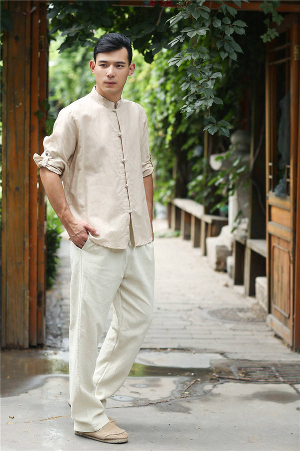 Men Retro Style Hanfu Linen and Cotton Shirts Tops