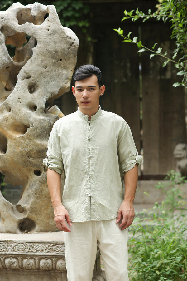 Men Retro Style Hanfu Linen and Cotton Shirts Tops