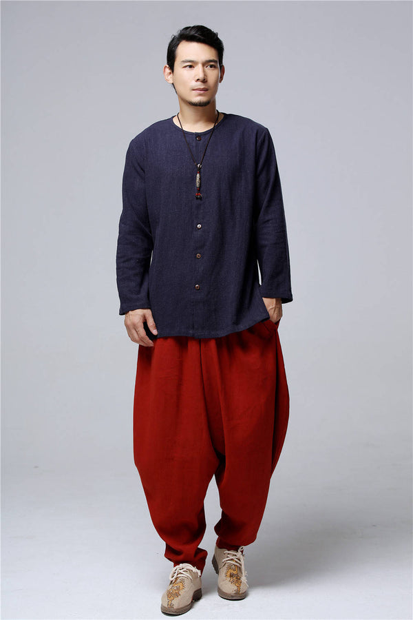 Linen Men Hanfu Tops – Tai Chi Style Hanfu Men's Linen Cardigan Tops