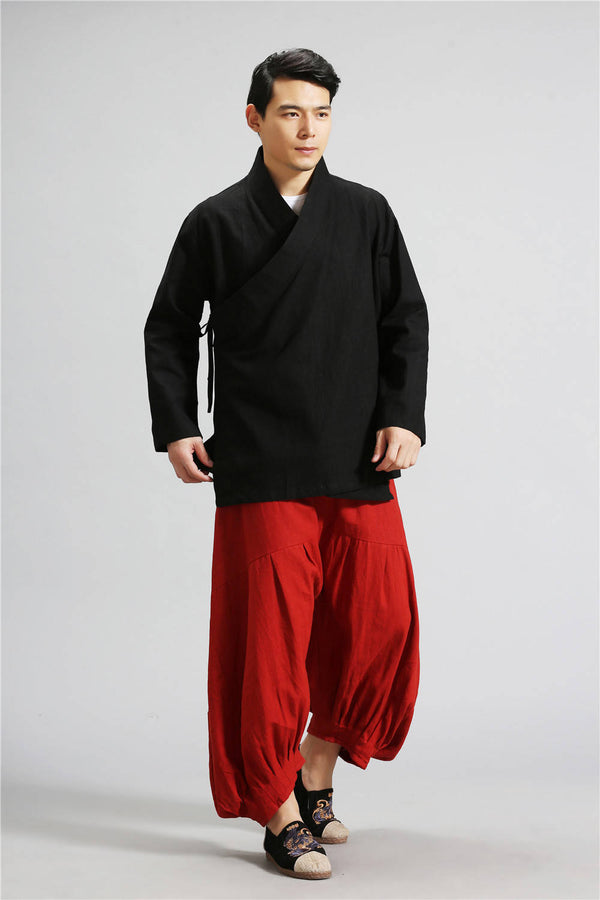 Men Zen Style HangFu Linen and Cotton Tops