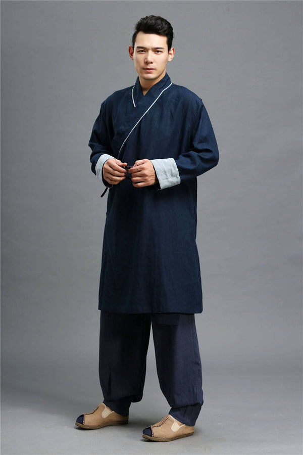 Men Asian Zen Style Long-sleeved Linen and Cotton Cheongsam