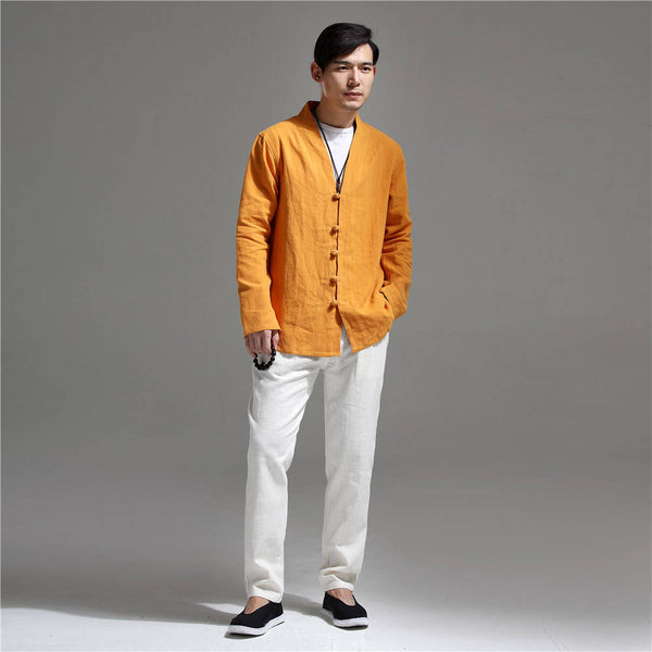 Men Simple Causal Linen and Cotton Cardigan Jacket