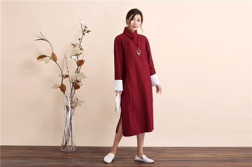 Women Traditional Chinese Style Linen and Cotton Dress | Osonian Clothing Women Traditional Chinese Style Linen and Cotton Dress | Osonian Clothing