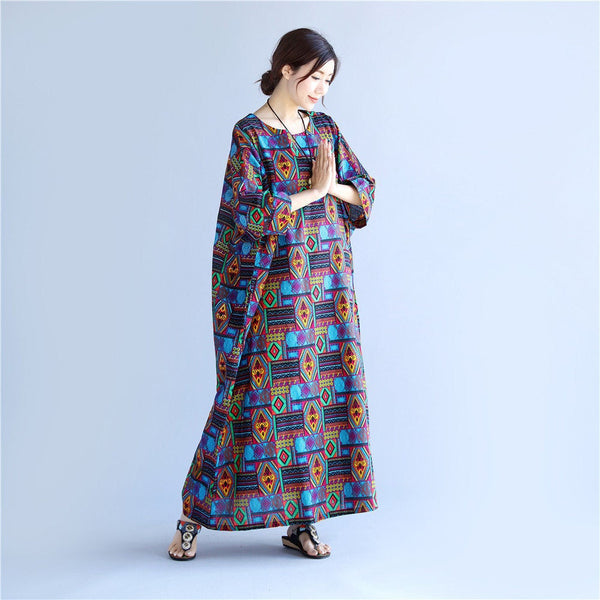 Women Linen and Cotton Reto Type Printed Ankle Length Dress