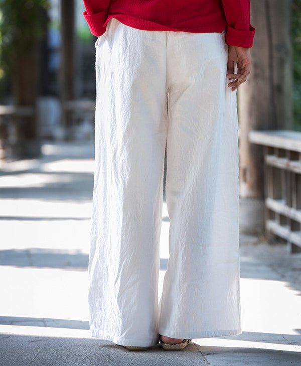 Women Loose Water Wash Line and Cotton Wide Leg Pant