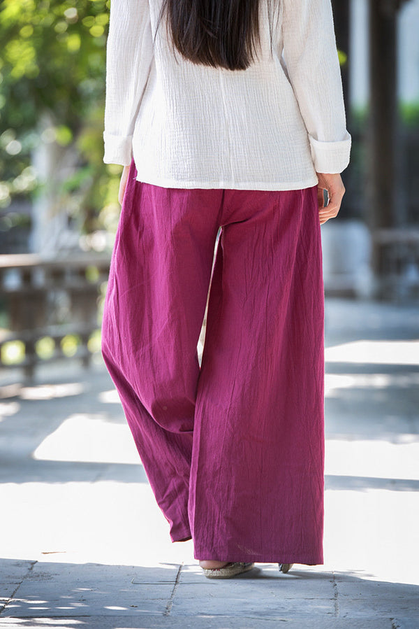 Women Loose Water Wash Line and Cotton Wide Leg Pant