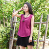Women cotton and linen Sleeveless summer thin loose vest style t-shirt with pocket