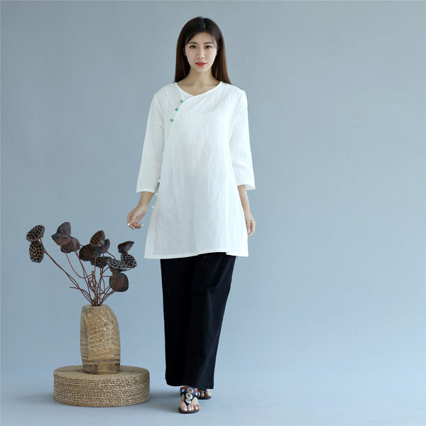 Women Chinese Traditional Style Linen and Cotton KungFu TaiChi HanFu Zen Tunics