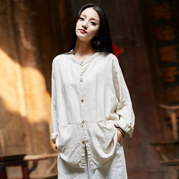 Simple Retro Style Long Sleeve Cardigan Shirt
