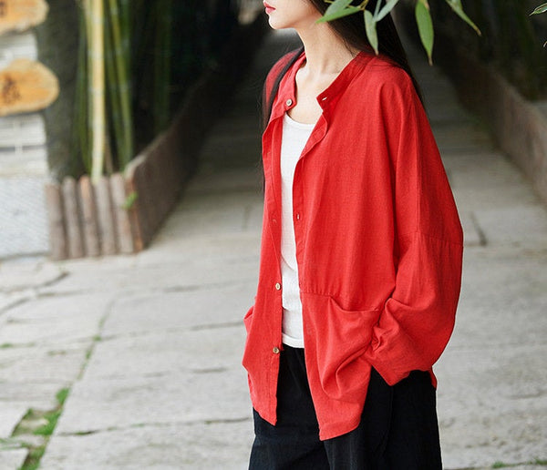 Simple Retro Style Long Sleeve Cardigan Shirt