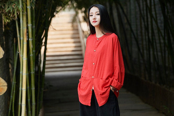 Simple Retro Style Long Sleeve Cardigan Shirt