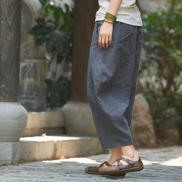 Women Casual Loose Linen Lantern Cropped Pants