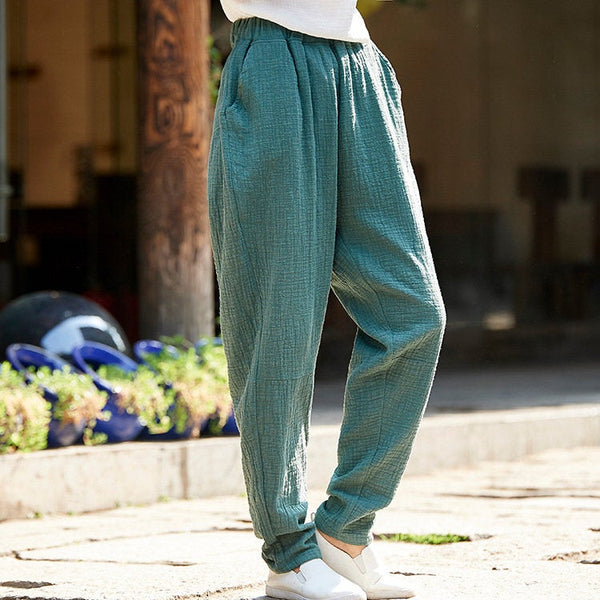 Women Casual Linen and Cotton Tapered Pants