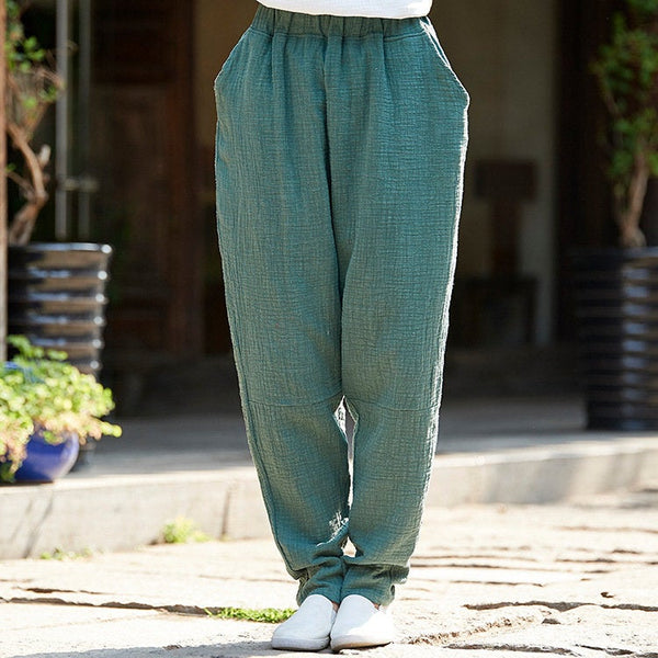 Women Casual Linen and Cotton Tapered Pants