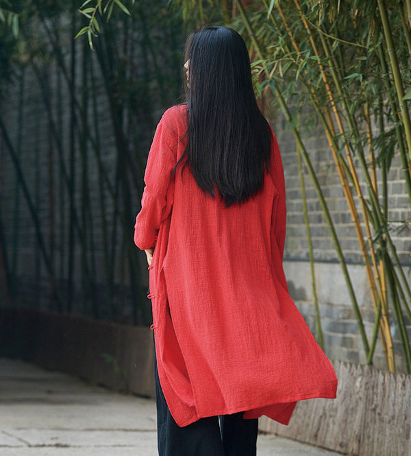 Women Linen and Cotton Asian KungFu Style Cardigan Coat