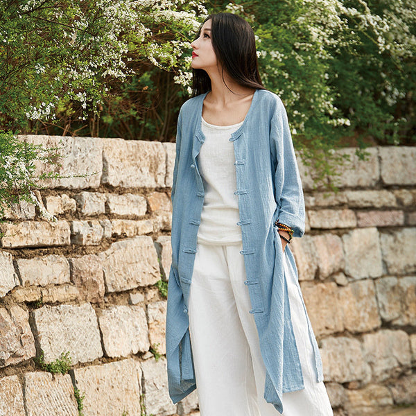 Women Linen and Cotton Asian KungFu Style Cardigan Coat