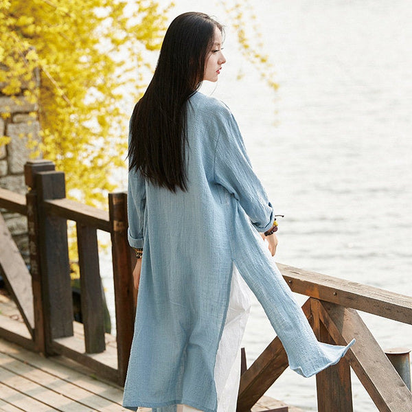 Women Linen and Cotton Asian KungFu Style Cardigan Coat