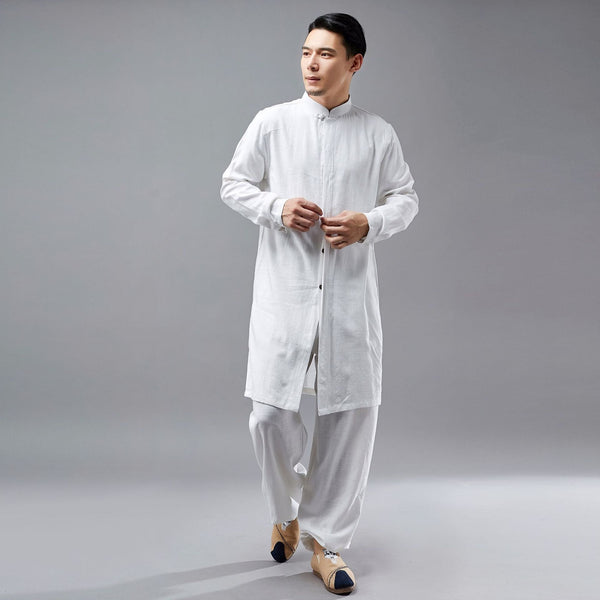 Men Tai Chi Zen Tunics Style Linen and Cotton Tunic Long Shirt