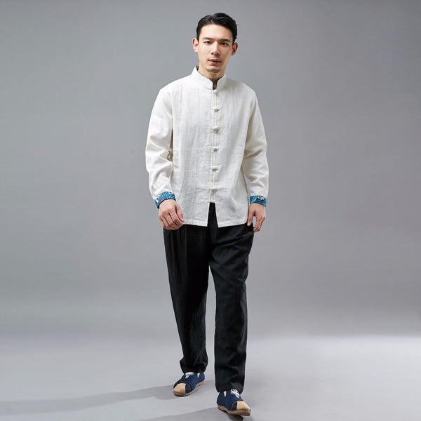 Men Ethnic Hangfu Kungfu Zen Style Men Linen and Cotton Top